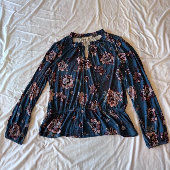 Les Serein Lourdes Peplum Blouse Teal Floral Sz L Large Stitch Fix NWT - Picture 2 of 12